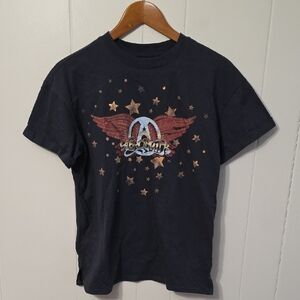 Maurices Rag Doll Aerosmith Graphic on Chest Dark Gray Ash Black Retro Womens XS